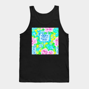 Neon colors chinoiserie jars and peonies watercolor painting Tank Top